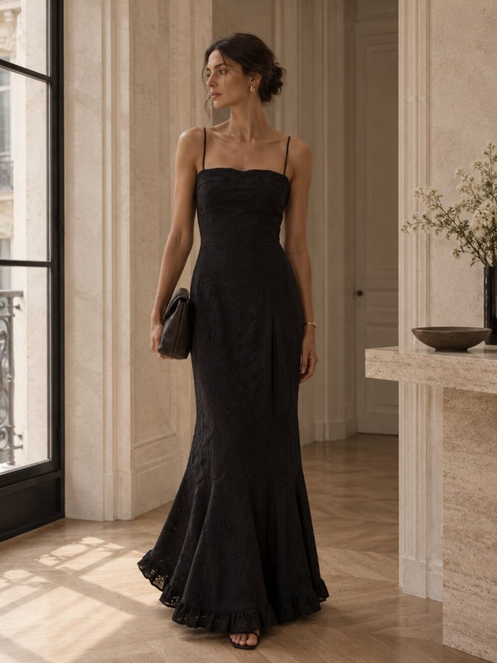 NADYA TOTO 2 PIECE BLACK EYELET SLEEVELESS MAXI DRESS & RUFFLE BOLERO COORD SET